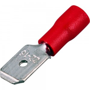 Плоская изолированная клемма REXANT РПи-п 1,5-(6,3) штекер 6,3 мм 0,5-1,5 мм2 красная 10 шт 06-0383-A