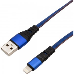 Кабель USB - Lightning REXANT 2.4 А, 1 м, для iPhone синяя нейлоновая оплетка 18-7053