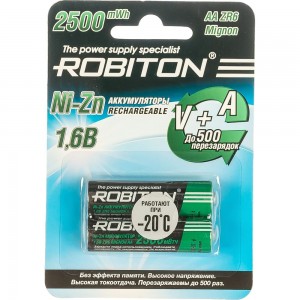 Аккумулятор ROBITON 2500NZAA-2 Ni-Zn AA 2500мВтч, 1500мАч BL2 (2шт) 15021