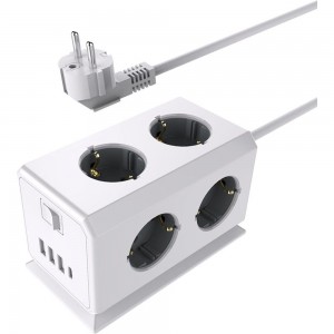 Удлинитель ROCKETSOCKET BiCube Extended 6 Euro 16A, 4 USB 3A+C с блоком 5В/3.1А, кабель 1,5 м цвет белый GNS5003