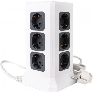 Удлинитель ROCKETSOCKET Tower Extended 12 Euro 16A, 4 USB 3A+C с блоком 5В/3.4А, кабель 2,0 м цвет белый GNS5004