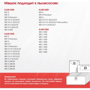 Мешок для пылесоса Karcher WD 4, WD 5, WD 6, MV 5, MV 6, многоразовый, класса M, 30 л ROCKSTAR ST-K4