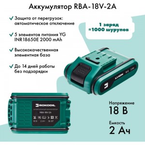 Аккумуляторная дрель-шуруповерт Rokodil Twist 2 Pro 18В/48Нм/2Ач 1045101