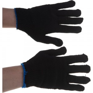 Вязаные утепленные перчатки РОС черные, х/б с ПВХ 12497