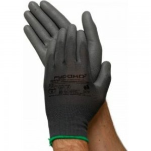 Нейлоновые перчатки с полиуретановым покрытием РУСОКО Нефрит, серые, 12 пар, размер 8/M 224140Ср