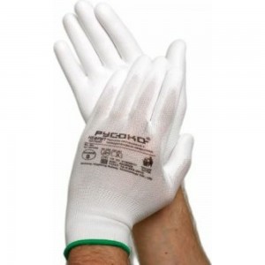 Нейлоновые перчатки с полиуретановым покрытием РУСОКО Нефрит, белые, 12 пар, размер 9/L 224140Б-1