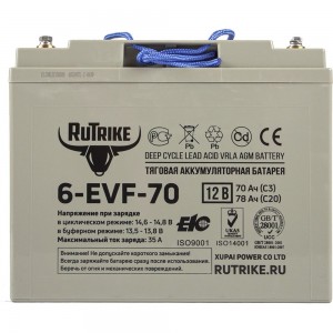 Тяговый аккумулятор Rutrike 6-EVF-70 (12V70A/H C3) 024436