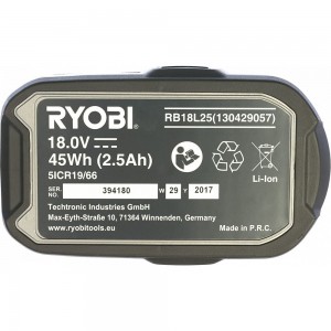 Аккумулятор Ryobi ONE+ RB18L25 5133002237 (18 В; 2.5 А*ч; Li-Ion)