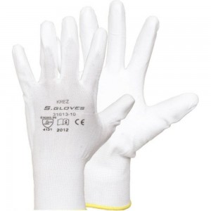 Нейлоновые перчатки с полиуретановым покрытием S. GLOVES KREZ белые, размер 06 31613-06
