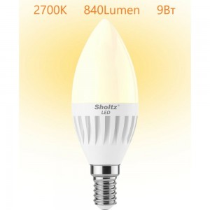 Светодиодная лампа Sholtz свеча 9Вт E14 2700К C37 175-260В, керамика + пластик LEC3122