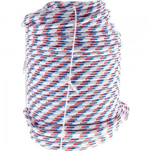 Плетеный 24-прядный полипропиленовый фал с сердечником 10мм, бухта 100м, 700кгс СИБРТЕХ Россия 93967