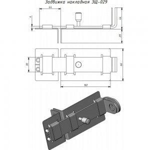 Дверной засов с проушиной Симеко ЗЩ 029 медь L-150 мм Д776