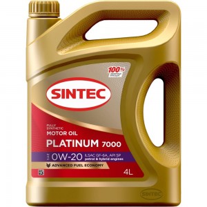 Моторное масло Sintec PLATINUM 7000 SAE 0W-20 API SP, ILSAC GF-6A 4 л 600163