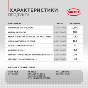 Моторное масло Sintec Platinum 7000 5W-30, A3/B4 600223