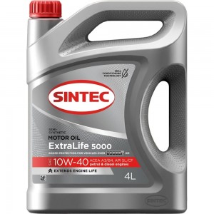 Моторное масло Sintec extralife 5000 sae 10w-40, api sl/cf, acea a3/b4, полусинтетическое, 4 л 600252