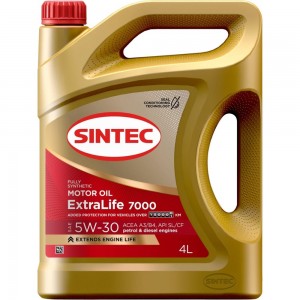 Моторное масло Sintec extralife 7000 sae 5w-30, api sn/cf, acea a3/b4, синтетическое, 4 л 600256