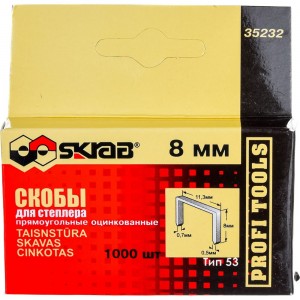 Скобы оцинкованные (1000 шт; 8 мм; тип 53) для степлера SKRAB 35232