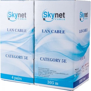 Кабель SkyNet Light UTP indoor 4x2x0,46, медный, FLUKE TEST, кат.5e, однож., 305 м, box, серый CSL-UTP-4-CU