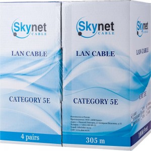 Кабель SkyNet Light FTP indoor 4x2x0,46, медный, FLUKE TEST, кат.5e, однож., 305 м, box, серый CSL-FTP-4-CU