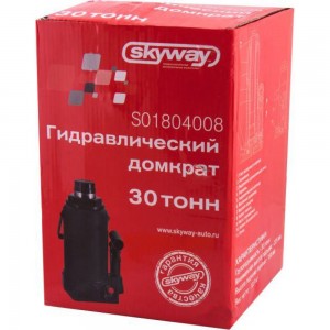 Гидравлический бутылочный домкрат SKYWAY 30т h 255-405 мм с клапаном в коробке S01804008