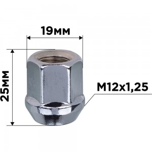 Гайка конус M12x1.25 открытая 25 мм, ключ 19 мм, цинк 015, 20 шт SKYWAY S10602015