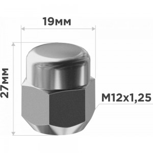 Гайка конус M12x1.25 мм, закрытая, 27 мм, ключ 19 мм, хром 001, 20 шт SKYWAY S10602001