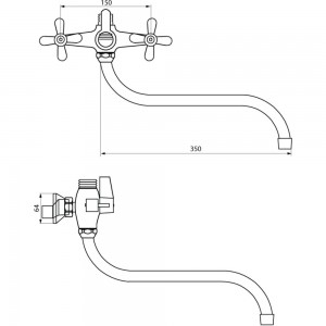 Смеситель для ванны и умывальника СЛАВЕН с поворотным изливом, двуручный, комплект СЛ-ДВ-О31