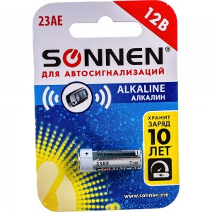 Батарейка SONNEN Alkaline, 23А алкалиновая, для сигнализаций, 1 шт., в блистере, 451977