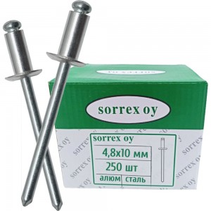 Вытяжная заклепка SORREX 4,8х10, алюминий/сталь, 250 шт. 2ASD 48100 250