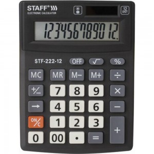 Настольный компактный калькулятор Staff PLUS STF-222, 12 разрядов, двойное питание, 250420