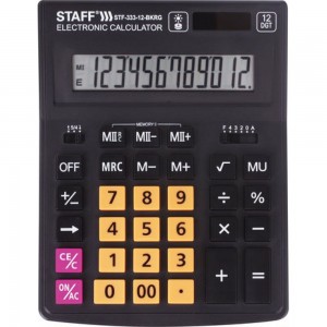 Настольный калькулятор STAFF PLUS STF-333-BKRG 12 разрядов, черно-оранжевый, 250460