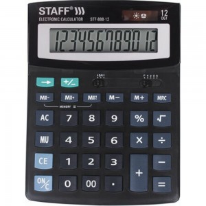 Настольный калькулятор STAFF STF-888-12, 12 разрядов, двойное питание, 250149