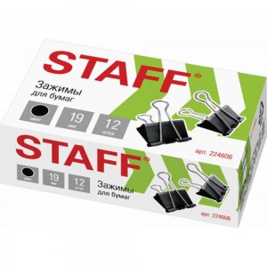 Зажимы для бумаг 12 шт в упаковке Staff EVERYDAY КОМПЛЕКТ 19 мм на 60 листов черные карт.кор. 12 шт 224606