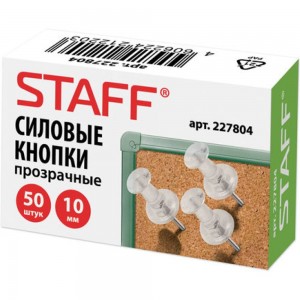 STAFF Силовые кнопки-гвоздики прозрачные Manager, 50 шт., в картонной коробке, 10 шт, 227804