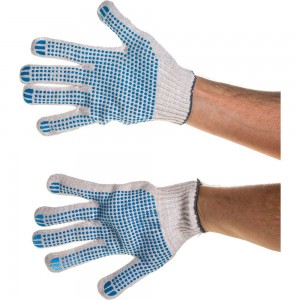 Хлопчатобумажные перчатки с ПВХ Сталер, 100 пар, 10 класс вязки, белые, точка, 5 нитей Т/47/10