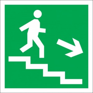 Знак Направление к эвакуационному выходу Стандарт Знак Е13 по лестнице вниз, направо, 150x150 мм, пленка ПП 00-00024576