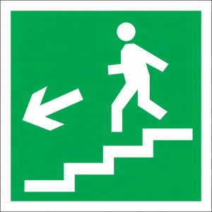 Направление к эвакуационному выходу Стандарт Знак Е14 по лестнице вниз, налево, 150x150 мм, пленка ПП 00-00024575
