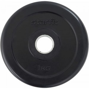 Обрезиненный диск Starfit BB-202 1 кг, d=26 мм, стальная втулка, черный УТ-00018803