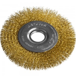 Щетка дисковая PROFESSIONAL (125х22 мм; витая стальная латунированная проволока 0.3 мм) для УШМ STAYER 35122-125