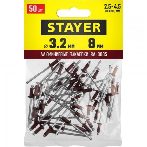 Алюминиевые заклепки STAYER Color-FIX 3.2х8 мм RAL 3005 темно-красный, 50 шт 3125-32-3005