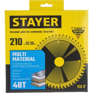 Диск пильный по алюминию STAYER Multi Material 210х32/30 мм, 48Т 3685-210-32-48