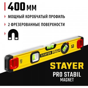 Уровень STAYER Professional магнитный с двумя фрезерованными поверхностями 400 мм 3480-040