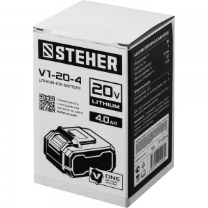 Аккумуляторная батарея STEHER 20В, 4 Ач, Li-Ion тип V1 V1-20-4