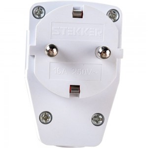 Угловая вилка STEKKER с выключателем, с заземлением, 250В, 16A, IP20, белый 39004