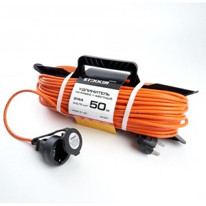 1-местный удлинитель-шнур на рамке STTEKER с заземлением 3x0,75мм2, 50м, 10А, оранжевый HM02-01-50