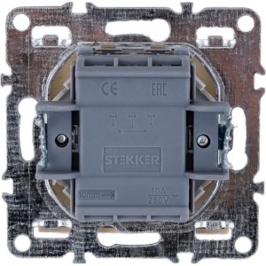 1-клавишный выключатель STEKKER с индикатором, механизм, 250В, 10А, слоновая кость 39320
