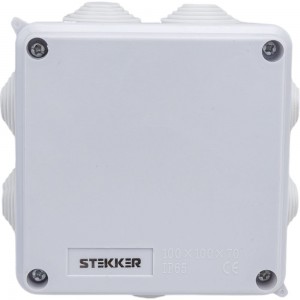 Разветвительная коробка STEKKER EBX30-02-65, 7 мембранных вводов, IP65, светло-серая 39554