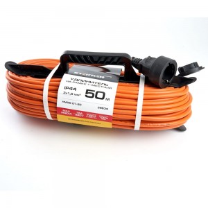 1-местный удлинитель-шнур на рамке STEKKER с заземлением HM05-01-50, 3х1,5мм2, 50м, 16А, Home, оранжевый 39634