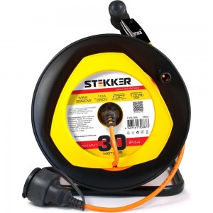 Удлинитель на пластиковой катушке STEKKER STD02-11-30, 30м, 1 гнездо с заземлением 3х1, оранжевый, 39635