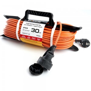 1-местный удлинитель-шнур на рамке STEKKER с заземлением HM04-01-30, 3х1,0мм2, 30м, 10А, Home, оранжевый 39629